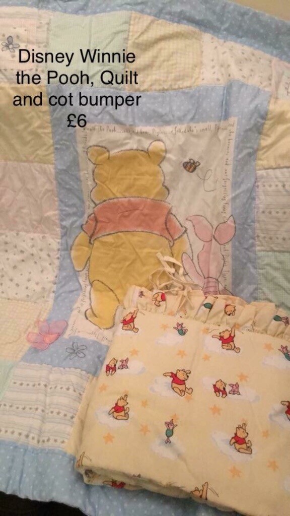 winnie the pooh cot bumper and quilt set